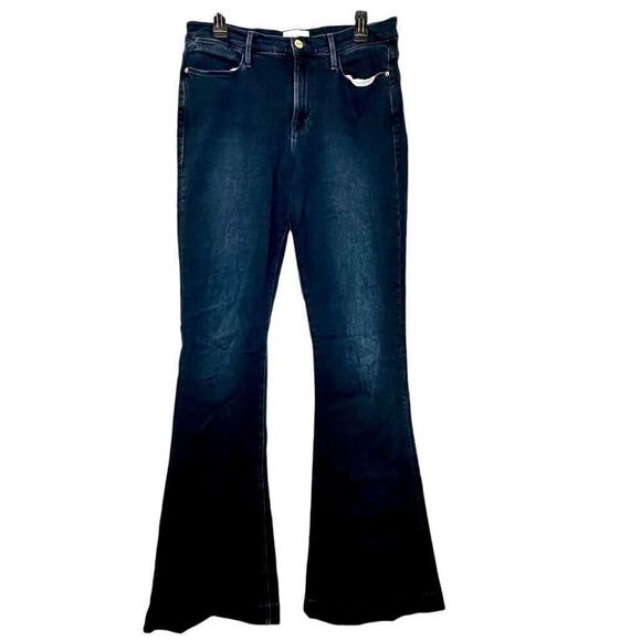 Frame Zip Fly Le High Flare Stretch Denim Jeans Deep Indigo Size 31 - Picture 1 of 7